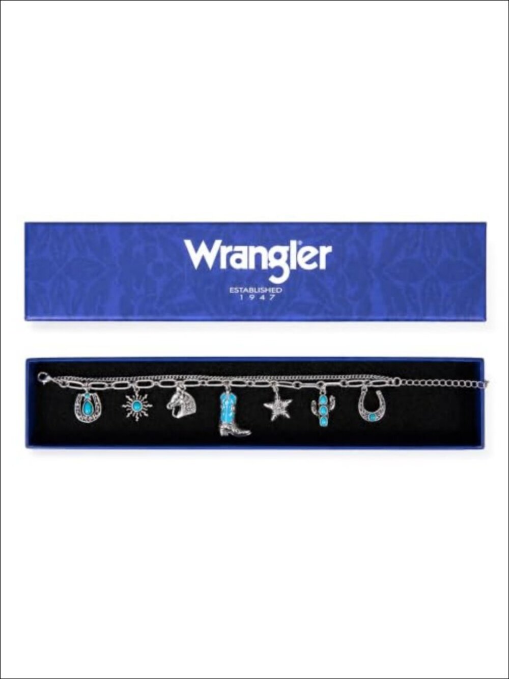 Wrangler Western Stack Bracelet 14K Gold Silver Plated Turquoise Charm